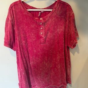 Cato Washed Red Short-Sleeve Henley